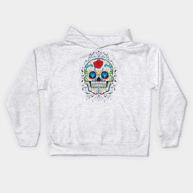 Sugar Skull with Gems Kids Hoodie by NiceIO